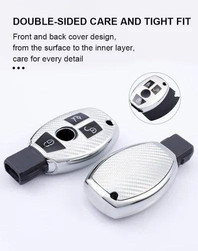 Vista 3 de KUNIO Funda protectora para llavero de coche para Benz A B Clase C GLA GLK Llavero TPU 3 botones b blanco