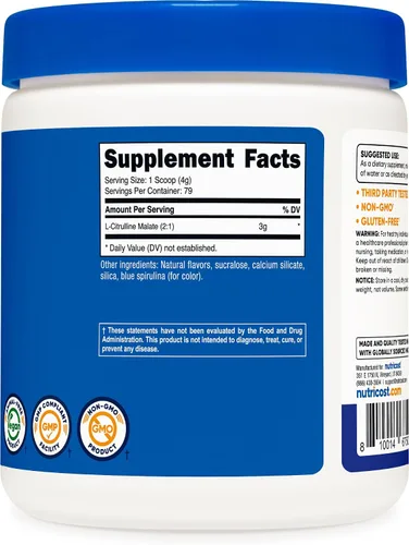 Vista 5 de Nutricost L-citrulina malato 2:1 (10.58 oz) (frambuesa azul)