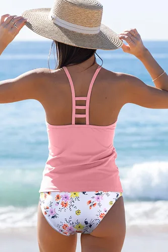 Vista 3 de Beachsissi Trajes de baño tankini con diseño fruncido y control de abdomen para mujer