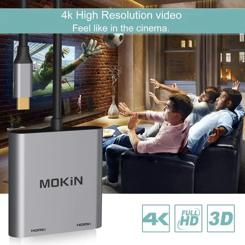 Vista 5 de Estación de acoplamiento USB C Estación de acoplamiento tipo USB C a adaptador HDMI para monitor dual 4K@60HZ para MacBook Pro 2020-2016, MacBook