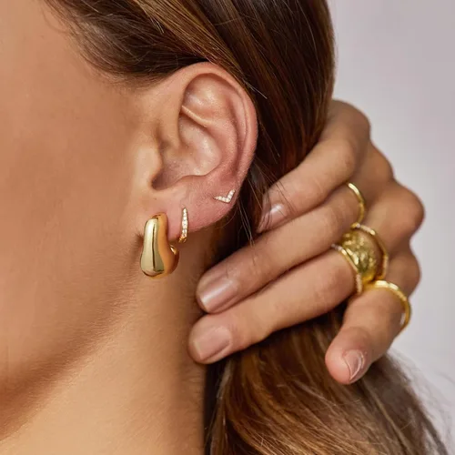 Vista 3 de KissYan Chunky Gold Hoop Earrings for Women, 14K Gold Plated Lightweight Hollow Open Hoops Thick Teardrop Earrings Sterling Silver Post Fashion