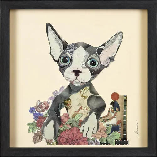 Vista 23 de Empire Art Direct Alex Zeng - Papel gráfico enmarcado con collage dimensional de bulldog francés bajo vidrio, listo para colgar, 17 x 17 pulgadas