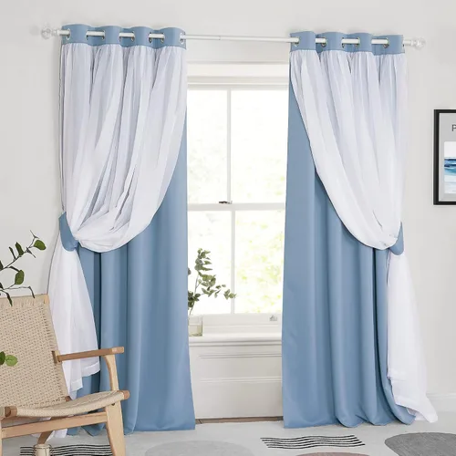 Vista 45 de PONY DANCE Cortinas Opacas con Superposición de Gasa, Cortinas de Doble Capa con Aislamiento Térmico Mix & Match para Oscurecer Habitaciones