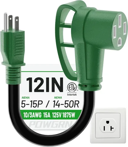 Vista 10 de POWGRN Cable adaptador RV de 50 amperios a 110 de 12 pulgadas, amarillo