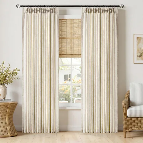 Vista 11 de MIULEE Cortinas de lino gruesas con pinzas plegadas de 96 pulgadas de largo, 2 paneles para sala de estar y dormitorio, cortinas de ventana Natural