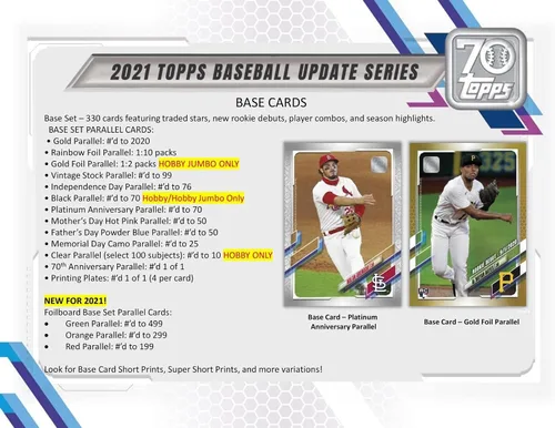 Vista 3 de Caja de hobby 2021 Topps Update Baseball (24 paquetes/14 tarjetas, 1 paquete plateado, Auto o Mem)