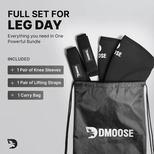 Vista 5 de DMoose Fitness Rodilleras para levantamiento de pesas (par) rodilleras de 78 pulgadas para apoyo articular, sentadillas y levantamiento de potencia