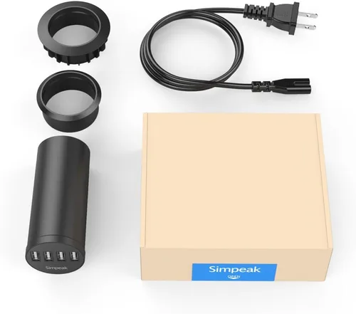 Vista 7 de Estación de carga Simpeak de 30 W para escritorio con 4 puertos USB que se monta en la arandela de 2.0'' / 2.4" de la mesa de computadora, con cable