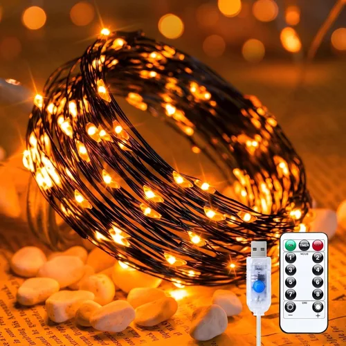 Vista 13 de Minetom Guirnalda de luces parpadeantes enchufables, 100 luces LED USB de Blanco cálido - Control remoto