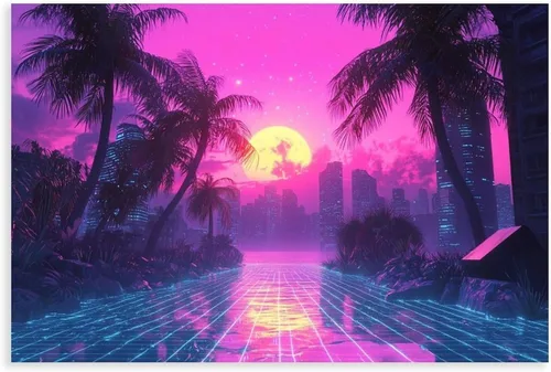 Vista 9 de Vaporwave Wall Art – Retro Cyberpunk Subculture Poster – Neon Aesthetic Print – Futuristic 80s Inspired Room Decor Art Wall Decoration Poster Family
