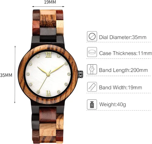 Vista 5 de RORIOS Relojes de madera para mujer, relojes de madera coloridos, relojes de madera naturales, casuales, relojes de moda con diamantes de imitación