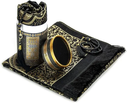 Vista 5 de ihvan online Alfombra de oración musulmana y cuentas de oración con caja de regalo cilíndrica de diseño elegante, Janamaz, suave sajadah, juego