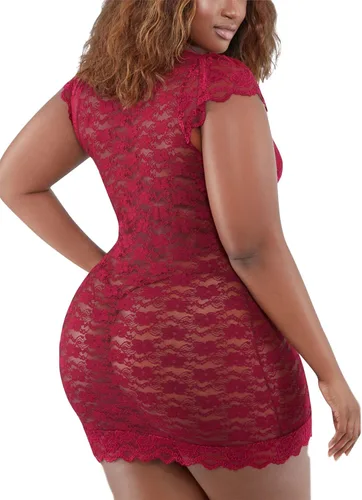 Vista 2 de Ropa interior de encaje floral para mujer, para dormir, talla grande, de malla