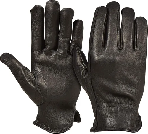 Vista 3 de Saranac Poygan - Guantes de piel de ciervo prémium para hombre, color negro, grande, sin forro, de grano completo, guantes de trabajo de cuero suave