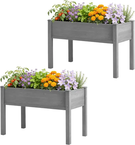 Vista 14 de Cama de jardín elevada con patas, 31 x 16 x 31 pulgadas, jardinera elevada de madera para exteriores, patas gruesas, con forro Marrón