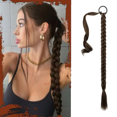 Vista 67 de SOFEIYAN Extensión de cola de caballo trenzada larga con banda elástica y mechón liso envolvente, extensiones de cabello naturales suaves