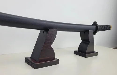 Vista 3 de NANGOPOP Soporte para espada Katana de madera, soporte de espada samurái japonesa decente, estante de madera para cuchillo, daga en casa u oficina