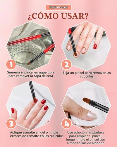 Vista 4 de 3 piezas de brochas de limpieza de arte de uñas, brochas de uña redondas/anguladas/planas resistentes a la acetona para remover esmalte de gel