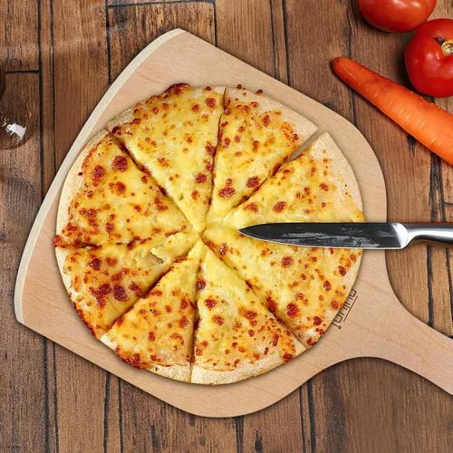 Vista 4 de Paquete de 2 cáscaras de madera para pizza, juego de paletas grandes de pizza de 12 pulgadas para horno, piedra, sartén o parrilla, espátula