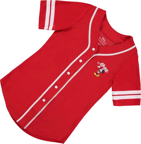 Vista 6 de Disney Camiseta de béisbol de Mickey Mouse con botones para mujer, diseño de Mickey y Minnie Mouse