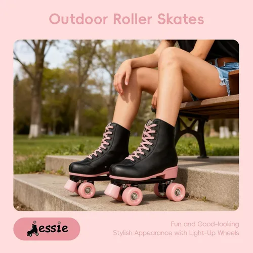 Vista 2 de Jessie Patines altos con estampado de cebra para mujeres y hombres, cuatro ruedas brillantes para adultos y jóvenes al aire libre, con bolsa