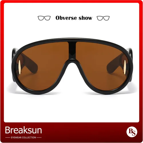 Vista 3 de Gafas de sol de moda con máscara ondulada para mujeres y hombres, de gran tamaño, color plateado, con escudo futurista, estilo de diseñador