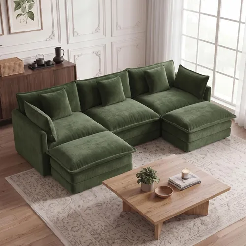 Vista 97 de SoarFlash Comfy - Sofá individual modular de chenilla con otomana, color beige Conjuntos de sofás modulares de montaje aleatorio, moderno sofá
