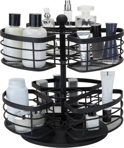 Vista 4 de Bath Bliss Organizador de almacenamiento de tocador de carrusel de 2 niveles, debajo del gabinete, tocador, bueno para cosméticos, joyas y artículos