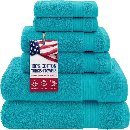 Vista 75 de Juego de toallas American Veteran Towel, de lujo, 6 piezas de algodón 100 % turco para máxima suavidad y absorción, para hotel y spa
