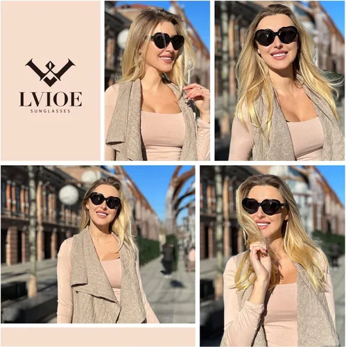 Vista 3 de LVIOE Lentes de sol de corazón para mujer, lentes de sol polarizados en forma de corazón con protección UV estilo corazón retro para ir de compras