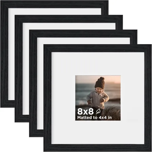 Vista 55 de KINLINK Juego de 4 portarretratos de 4 x 4, color negro, cuadrados de madera con plexiglás para 4 x 4 sin paspartú para mesa y pared