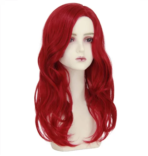 Vista 3 de Ccfurwo CC037R - Peluca roja de sirenita para niños, disfraz de sirenita, peluca larga y ondulada con collar y horquilla para fiesta de disfraces