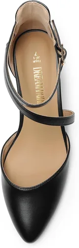 Vista 3 de DREAM PAIRS Zapatos de tacón bajo y grueso para mujer, con correa al tobillo, zapatos elegantes para bodas y negocios
