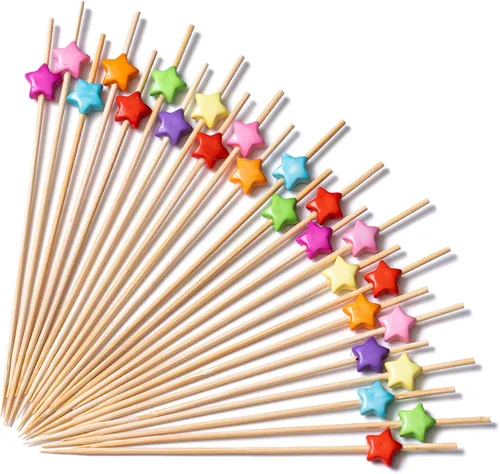 Vista 31 de PuTwo palillos de cóctel hechos a mano 300 unidades palillos de cóctel de bambú natural con cuentas cúbicas en los extremos, ecológicos, pinchos