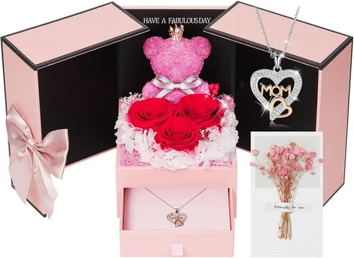 Vista 10 de ADDWel Regalos de Rosas Preservadas para Novia - Lindo Regalo de Oso de Rosas Eternas para Mamá Mujeres, Regalos de Cumpleaños para Novia - Caja