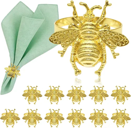 Vista 15 de Juego de 6 servilleteros de metal con diseño de abejorros dorados para jardín, boda, baby shower, cumpleaños, reuniones familiares, servilleteros