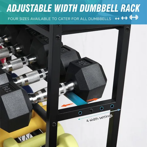 Vista 3 de STUFFSTASH Soporte ajustable para mancuernas para gimnasio en casa, estante de peso resistente con estante para pesas rusas, soporte para tapete