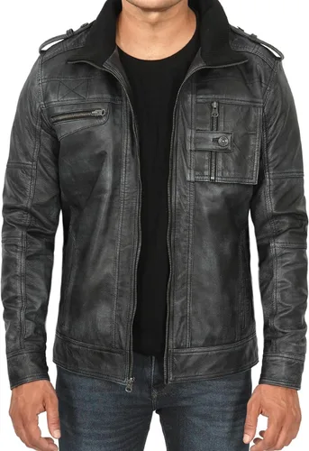 Vista 6 de Blingsoul Real Lambskin Leather Jacket Men - Chaquetas de cuero para Hombres