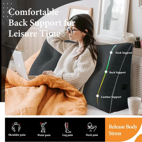 Vista 70 de Almohada de cabecera gruesa totalmente rellena tamaño Queen, cabecera acolchada suave y firme, soporte grande, triangular, almohada de cuña