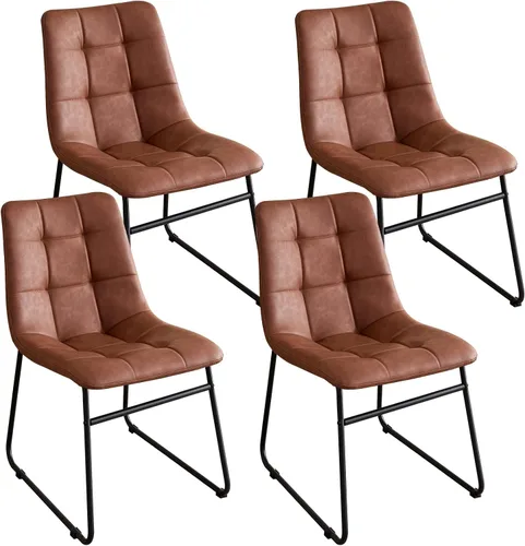Vista 11 de Juego de 4 sillas de comedor de pana, modernas sillas de cocina tapizadas de tela con patas de metal, almohadillas ajustables, color azul