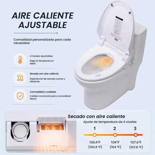 Vista 3 de Asiento de inodoro de bidé alargado, bidé calentado con control remoto, agua tibia ilimitada y secador de aire caliente, asiento con calefacción