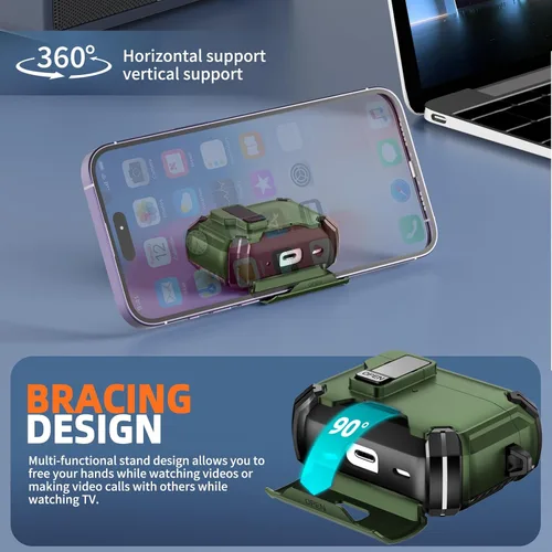 Vista 3 de Inesore Funda para AirPods Pro 1ª/2ª con bloqueo seguro (verde oscuro) Cubierta magnética de bloqueo automático con soporte para teléfono y kit