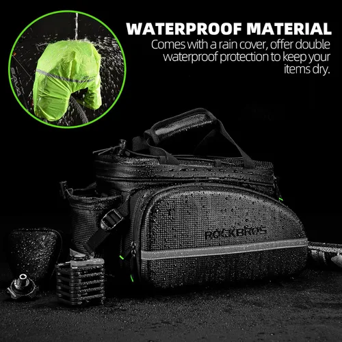 Vista 4 de ROCKBROS - Bolsa de maletero para bicicleta, impermeable, de cuero de carbono, para el asiento trasero, alforja, bolso de mano