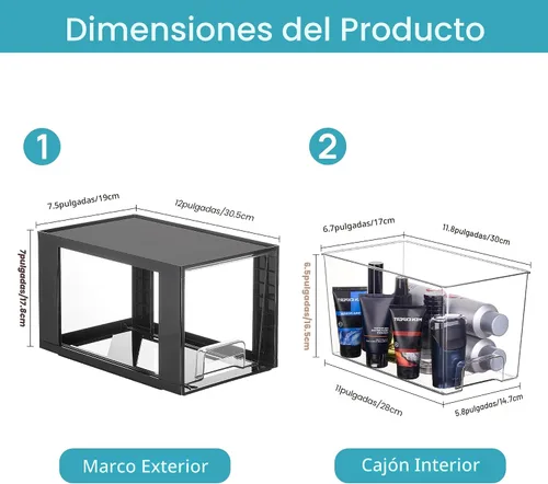 Vista 3 de Vtopmart - Paquete de 4 cajones apilables grandes, color negro Negro (paquete de 4)