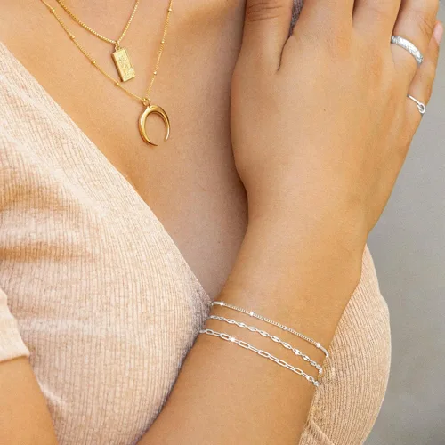 Vista 3 de MBW Pulseras de plata para mujer, delicadas pulseras de plata para mujer, juego de pulseras de plata de 14 quilates, impermeables, joyería