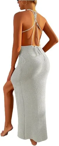 Vista 6 de Avanova Traje de baño de ganchillo halter para mujer con abertura lateral espalda descubierta transparente