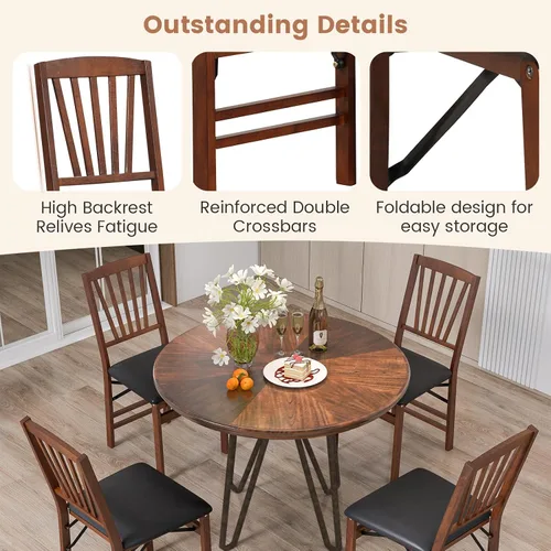 Vista 7 de TANGZON Folding Chairs 2/4 Pieces Rubber Wood Padded Dining Chairs with PVC Leather Exterior and Backrest for Home Kitchen Office Upholstered Guests