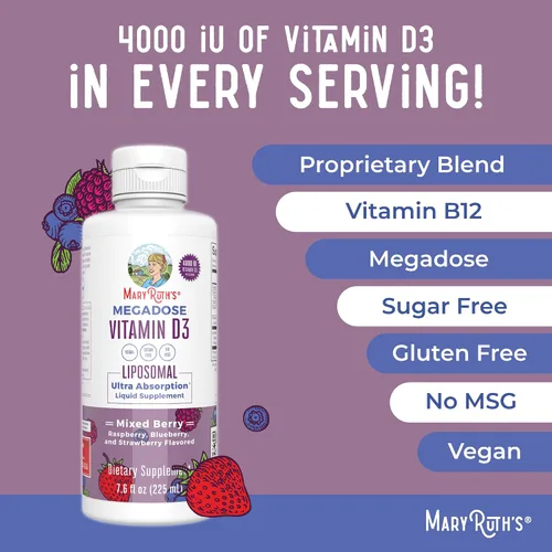 Vista 7 de MaryRuth Organics Megadose Vitamina D3 Liposomal Vitamina D 4000 UI Ultra Absorción Apoyo Inmunológico para Adultos Salud Ósea VIT D3