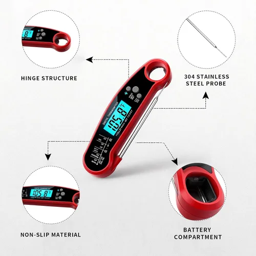Vista 6 de X&E Termómetro digital para carne, termómetro de alimentos de lectura instantánea para cocinar y asar a la parrilla, cocina profesional