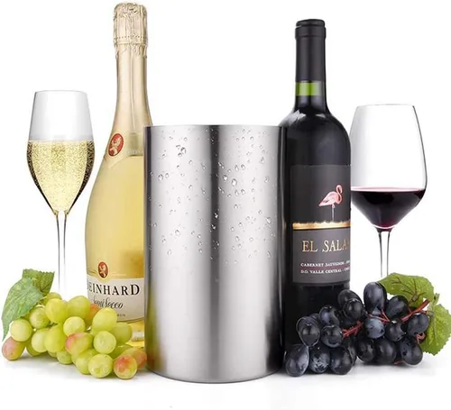 Vista 2 de Jolitac Cubo enfriador de vino, cubo enfriador de vino de doble pared de acero inoxidable, mantiene el frío durante horas, enfriador de botellas